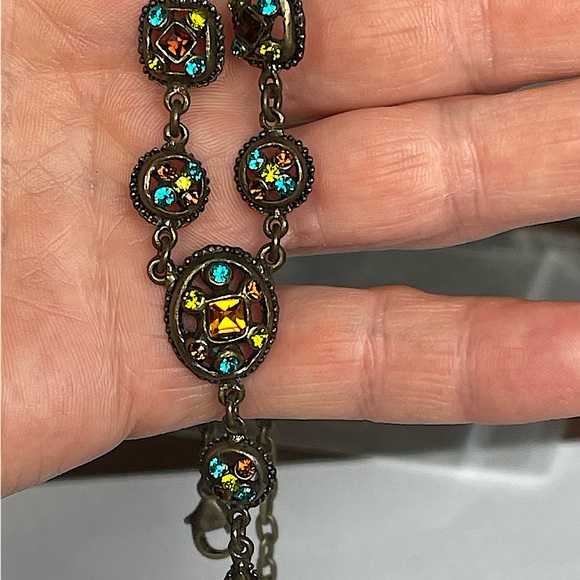 RARE - POGGI PARIS Signed VICTORIAN Choker Chain Necklace Crystals Gold Vintage - Picture 2 of 6